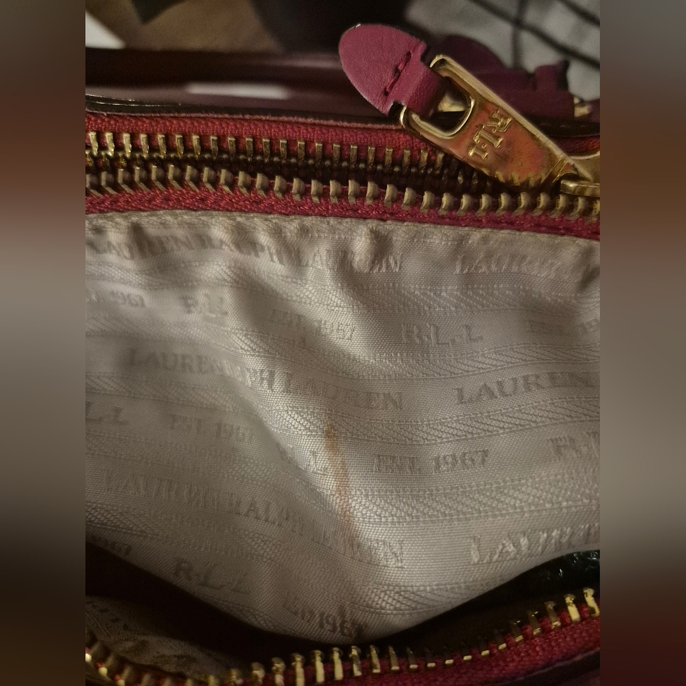 32-CIP RALPH LAUREN RED LEATHER SATCHEL PURSE HANDBAG CROSSBODY STRAP Valentines - Picture 11 of 17